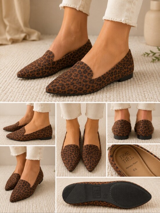 Time and Tru Shoes - Time and Tru Leopard Print Memory Foam Loafers Size 6.5 Animal Print